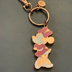 Disney Minnie Mouse Keychain Rose Gold Pink Sparkly Zipper Pull Retired Charm